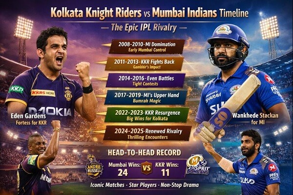 Kolkata Knight Riders vs Mumbai Indians Timeline