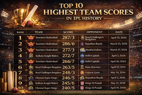 Top 10 Highest Team Scores in IPL History